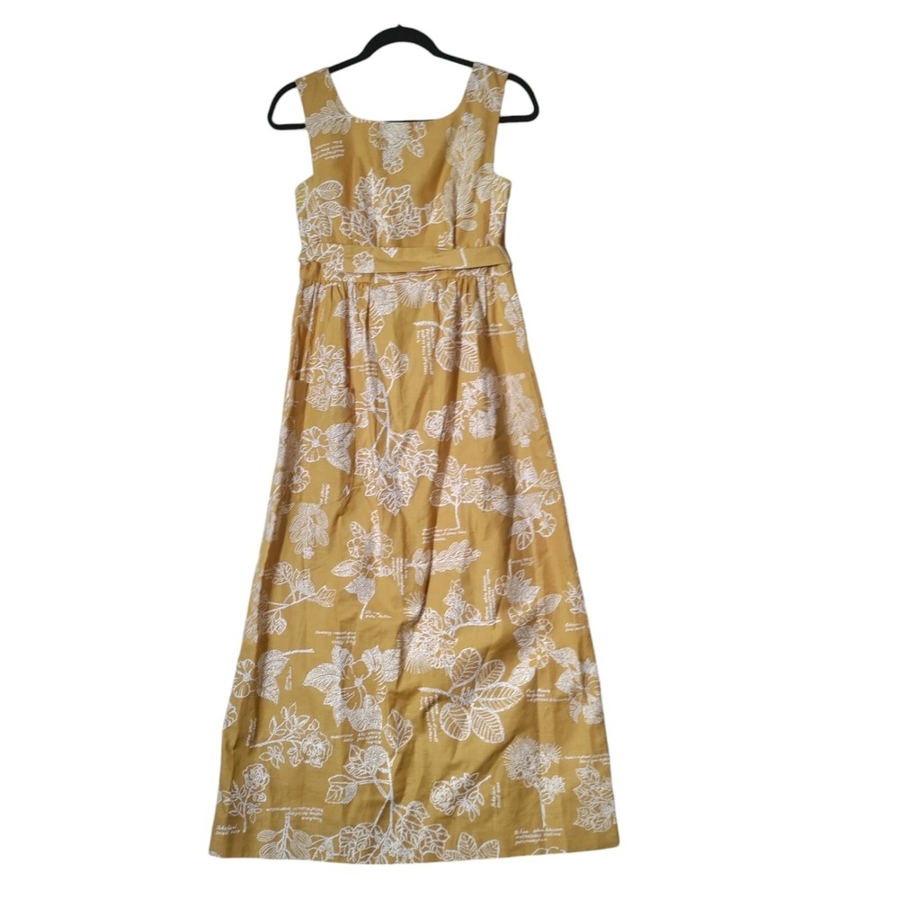 Vintage Gene Burton Pasadena Dress Garden Print Mustard Yellow Size 10
